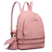 Ružový mini kožený batoh s príveskom „Minimal“